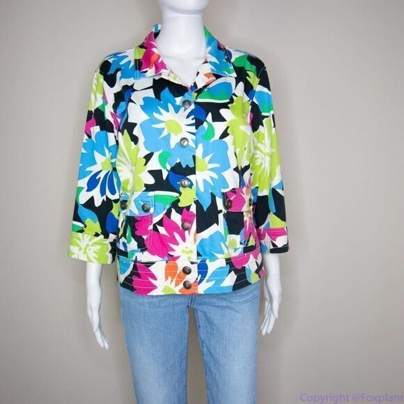 Vintage floral print cotton blend jacket,‎ size L - Picture 1 of 16
